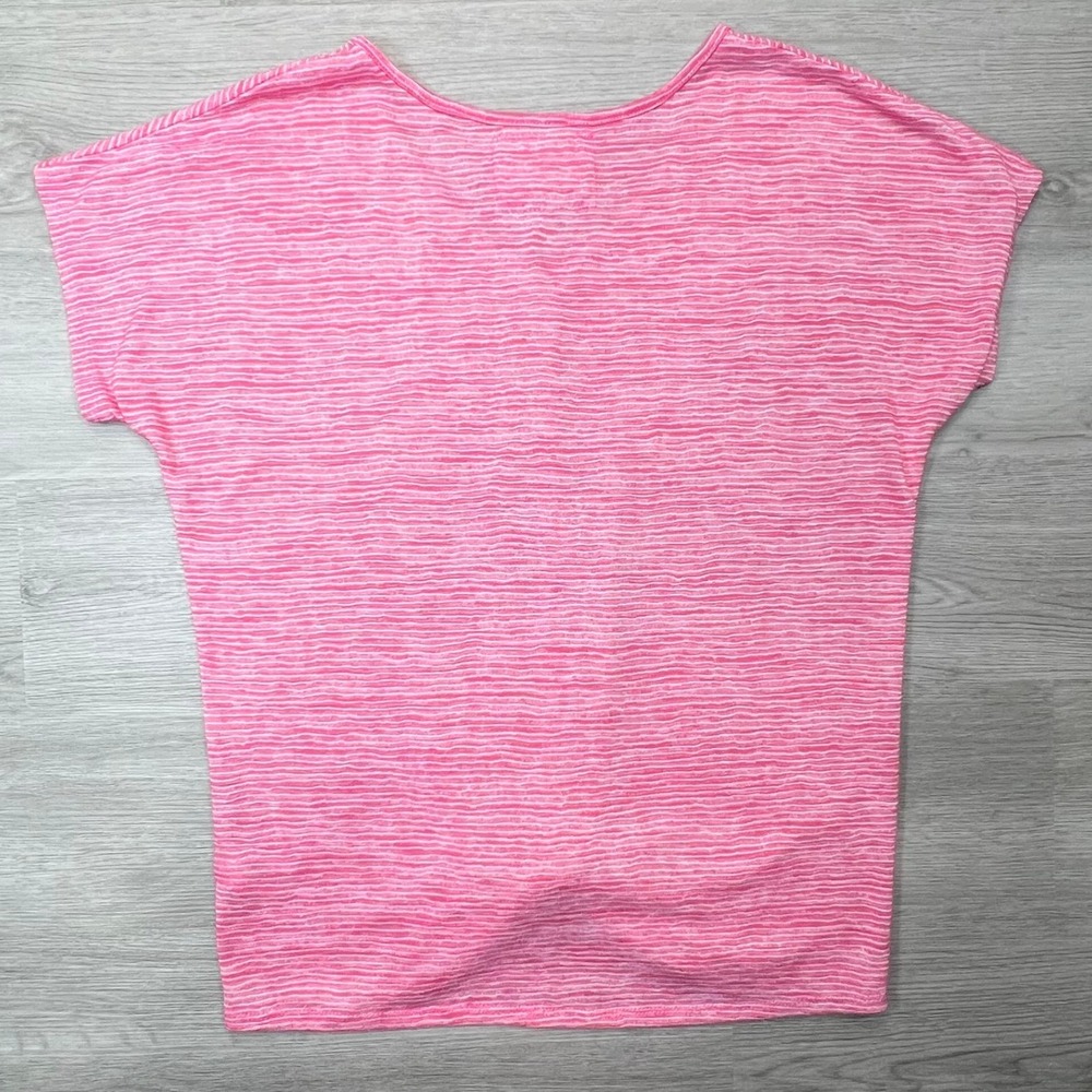 Cupio Womens Twist Front Top Size Medium Pink Striped Short Sleeve Casual Blouse - Picture 2 of 11